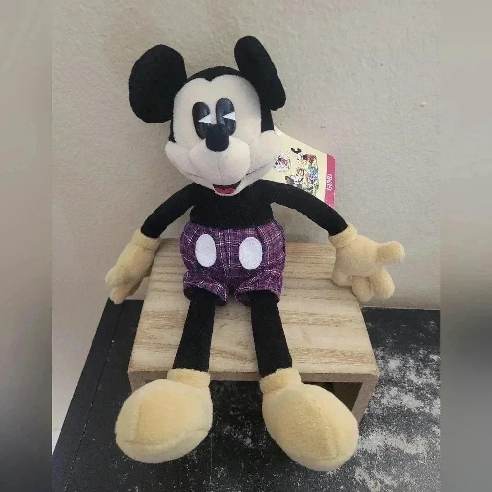Vintage VTG Gund Mickey and Co 10" Plush Bean Bottom Mickey Mouse Plaid Shorts w